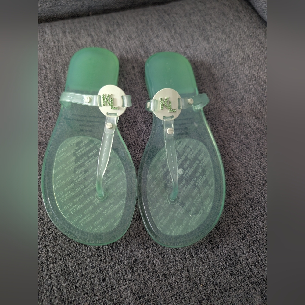 Karl Lagerfeld Mint Clear Jelly Thong Sandals - Picture 2 of 10